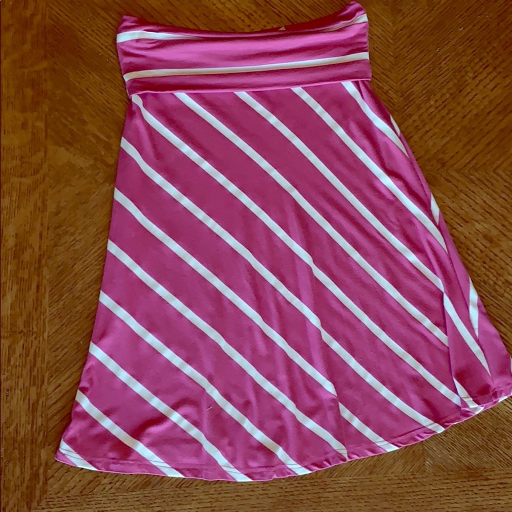 Pink and white striped skirt